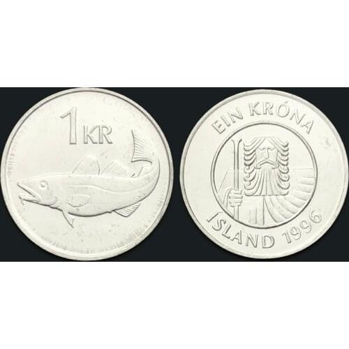 Iceland 1 Kronor Coin Giant Fish 1996 Edition 100% Real Genuine Original Coin Comemorative Coin Collection Rare Unc