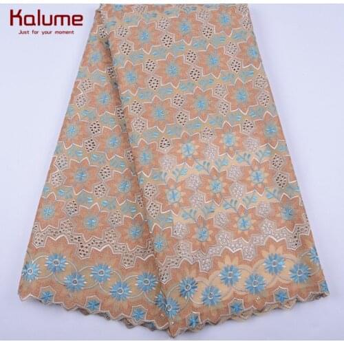 Kalume Nigerian Swiss Voile Lace Fabric Embroidery African Lace Fabric With Stones For Men Women Sewing Cotton Lace Fabric 1972
