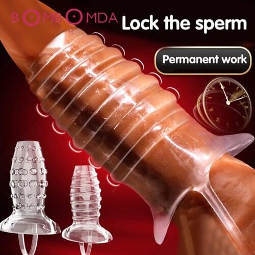 Reusable Cock Ring Penis Sleeves Cock Extender Penis Ring Condoms With Scrotum Rings Erection Erotic Toys For Men Dick Sleeve