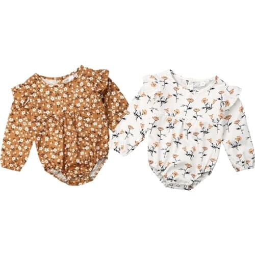 Citgeett New Fall Autumn Newborn Baby Girls Long Sleeve Ruffle Bodysuit Jumpsuit Floral Print Outfit Casual Clothes