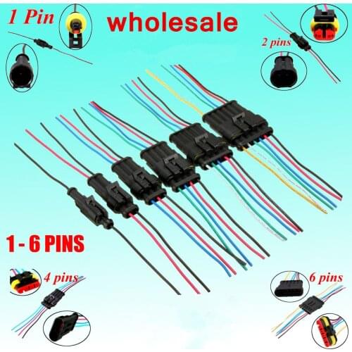 Kits 1/2/3/4/5/6 Pin Car Motorbike Waterproof Electrical Connector Plug w/10cm Wire Auto Connector Male + Female Universal