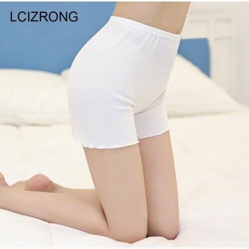 Summer Thin Solid Sleep Bottoms Women High Waist Ruffle Short Leggings Underpants Sexy Elastic Waist Nightgown Black White Skin