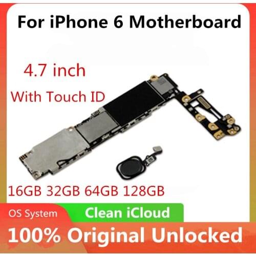 For iPhone 6 4.7inch Motherboard Unlock Mainboard With /No Touch ID Full Function 100% Original IOS Installed Logic Board