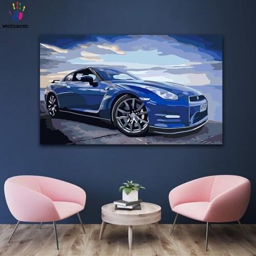 DIY colorings pictures by numbers with colors Blue big car cool illustration picture drawing painting by numbers framed