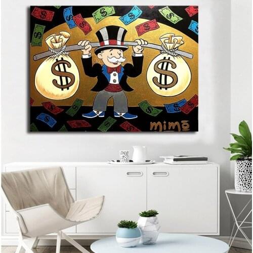 Canvas Prints Alec Monopoly Painting Wall Art Graffiti Poster Modern Weightlifting Home Decor Modular Money Pictures For Office