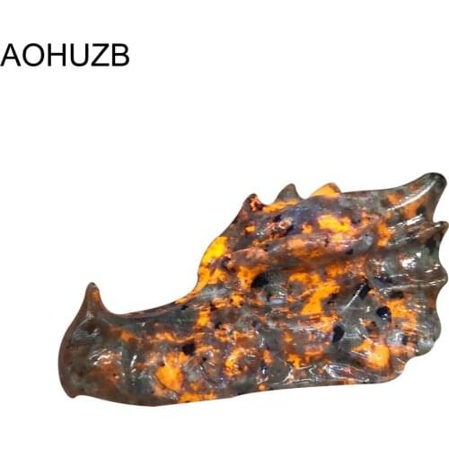 Natural Crystals Quartz Yooperlite Fire Flash Dragon Head Carved Halloween for Gift Healing Stone Room Home Office Decoration