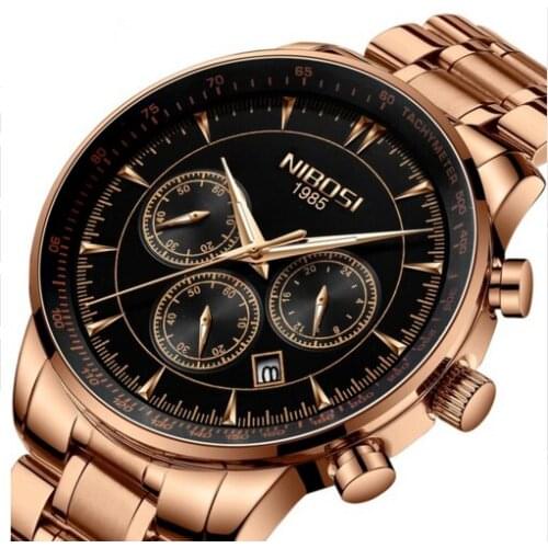 NIBOSI Rose Gold Color Men Watch Luxury Top Brand Mens Watch Fashion Dress New Military Quartz Wristwatch Hot Clock Male Sport