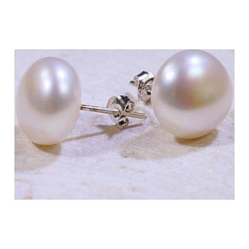 New Favorite Pearl Jewelry AA 10-14MM White Cultured Freshwater Pearls Earrings S925 Silver Stud Wedding Party Women Girl Gift