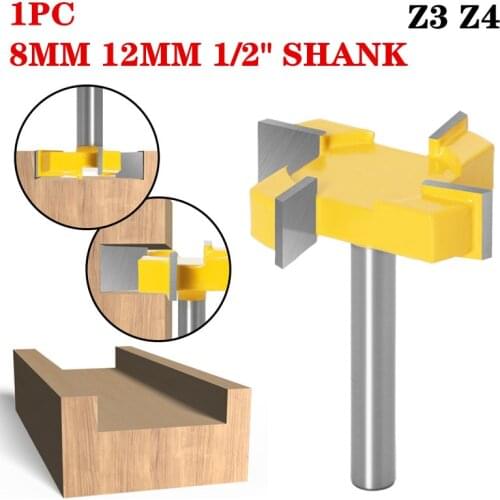 1pc 8mm/12mm/12.7mm Shank Z4 T Type Slotting Cutter Woodworking Tool Carbide Router Bits For Wood Woodworking Milling Cutter