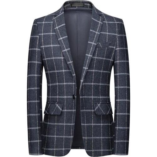 Blue Coffee Suit Jacket Blazer Notch Lapel Plus Size Plaid Formal Spring Autumn Slim Fit Casual Bussiness Costumes Tuxedos
