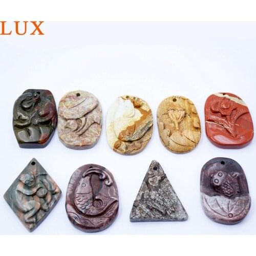 Natural gemstone pendant hand carved stone for jewelry making picture jasper agate pyrite boho Vintage original charms