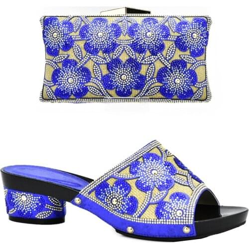 Latest Blue Color Sales In Women Matching Shoes and Bag Set Royal Blue Shoes and Bag Sets for Women Rhinestone Shoes and Bag Set