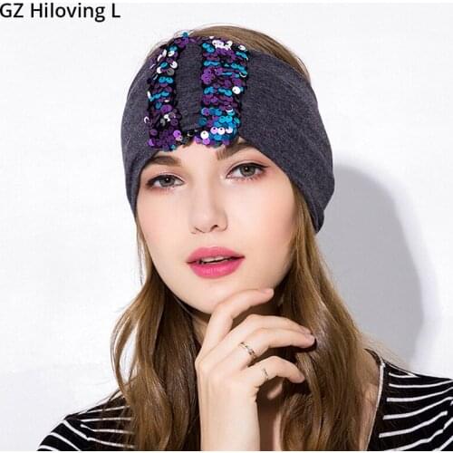 GZHilovingL New Womens Girls Wide Cotton Sequin Headband Fashion Elastic Glitter Headbands Turban Women Adult Hair Accessories