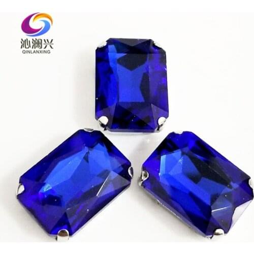 Royalblue Rectangle octagonal shape High quality Glass Crystal flat back sew on claw rhinestones,Diy Clothing accessories SWC10