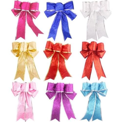 Christmas Tree Big Red Linen Plaid Bowknot Handmade Gift Box Wrapping Decorative Large Bows New Year Party Wedding Decor