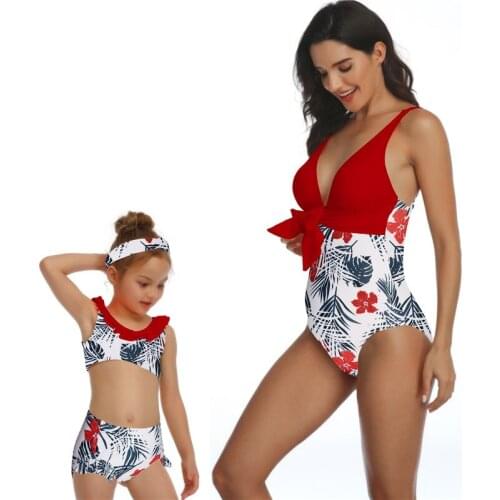 Family Matching Swimwear Mother Daughter Red Bikini set Bathsuit Brachwear Mom Swimsuit 2021 NEW Kids Family Matching Outfits