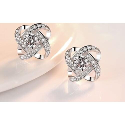 Trendy Cute Delicate Winding Stud Earring For Women Clear Purple Crystal Silver Color Fashion Jewelry KAE068