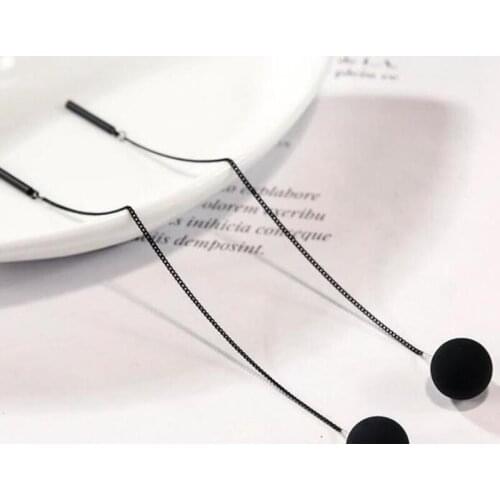 Trendy Black Ball Eardrop Threader Long Tassel Drop Dangle Earrings Women Party Charming Jewelry