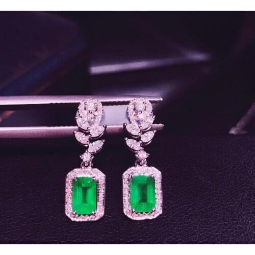 H101 Emerald Earrings Fine Jewelry 18K Gold Green Emerald 1.95ct Gemstones Diamonds Female Drop Earrings for Women Fine Earrings
