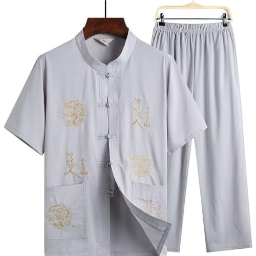 Chinese Traditional Clothing Men Casual Costume Man Taiji Uniform Pankou Cotton Linen Kung Fu Uniform Short Sleeve
