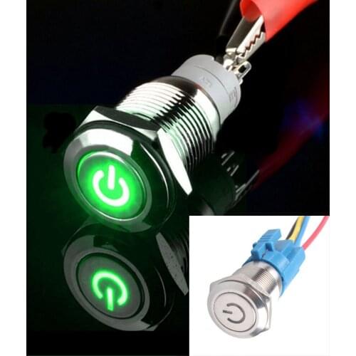 AT 16mm 12V 3A Car Green LED Metal Push Button Toggle Switch Socket Plug Sales