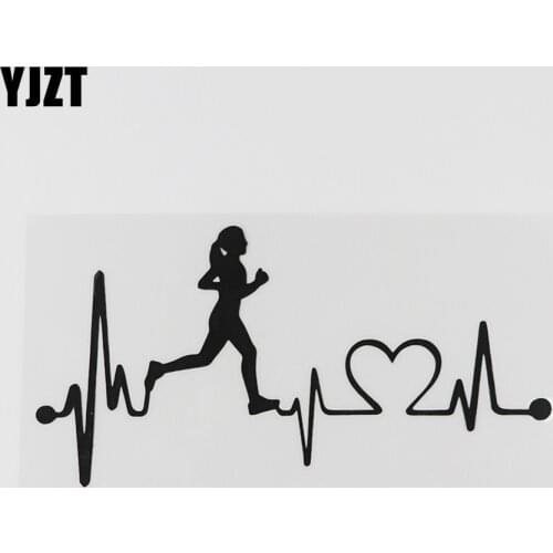 YJZT 16.1CMX8.1CM Run Girl Running Heartbeat Lifeline Vinyl Car Sticker Black/Silver 8A-0839