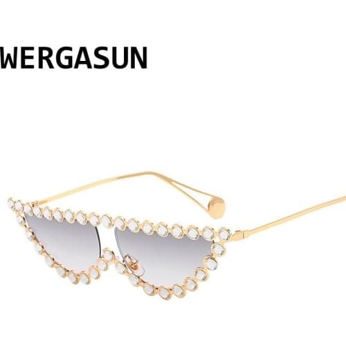 WERGASUN Fashion Cat Eye Diamond Sunglasses Women Luxury Brand Vintage Shades Rhinestone Metal Sun glasses Female UV400