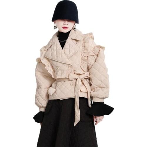 2021 One Size Short Down Cotton Coat Women New Winter Fashion Tops Jacket Black Beige Slim V-Neck Autumn Casual Parkas N1288