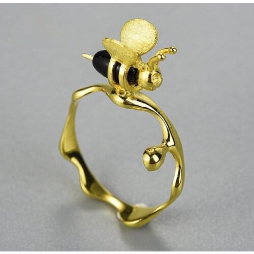 Honeybee 925 Sterling Silver Rings for Women Natural Agate 925 Silver Ring Personality Originality Sterling Silver 925 Ring Gold