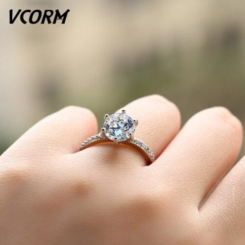 VCORM Wedding 6-Claw Austria Crystal Silver Color Rings for Women Female Engagement Fashion Zircon Women Ring 2019 Jewelry Gift