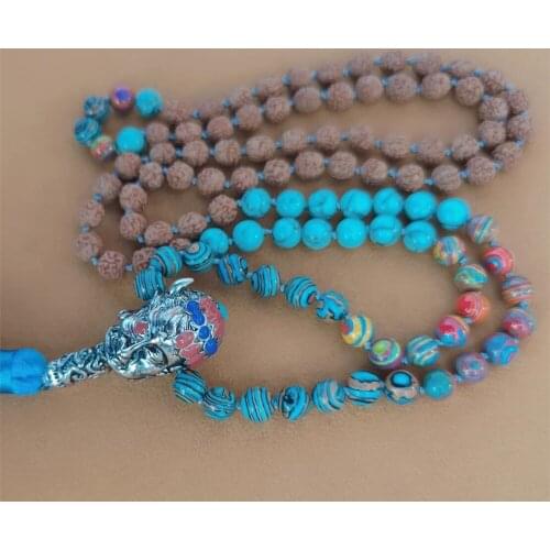 8mm Rudraksha 108 Beads Tassel Knotted Necklace Colorful Spirituality Handmade Meditation Buddhism Pray Bless Elegant Chic Cuff