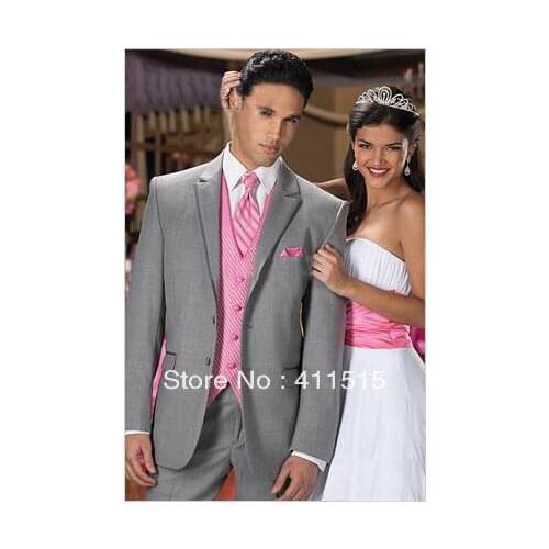 Free shipping/groom wear suit Grey Groom Tuxedos/Best Man Notch Lapel Bridegroom Groomsmen Men Wedding Suit/custom tuxedo suit