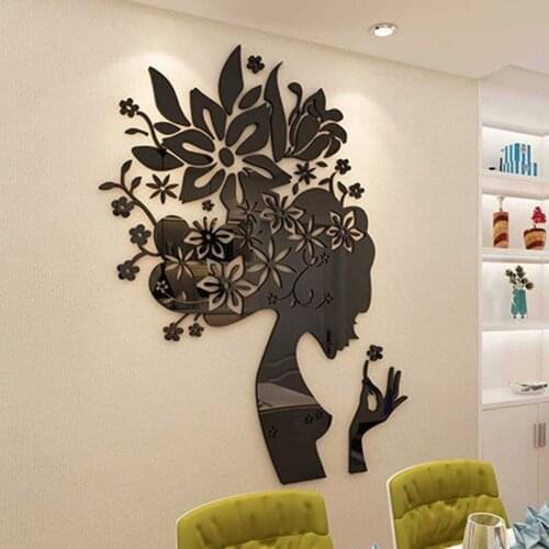 Bloom Multi-Pieces Flower Woman Pattern 3D Acrylic Decoration Wall Sticker DIY Wall Poster Wedding Home Decor Bedroom Wallstick