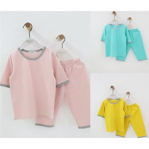 2-13 Years Big Kids Pajamas Sets Summer Cotton Short Sleeves Tops Pants 2pcs Girls Boys Air Conditioning Suit Children Home Wear