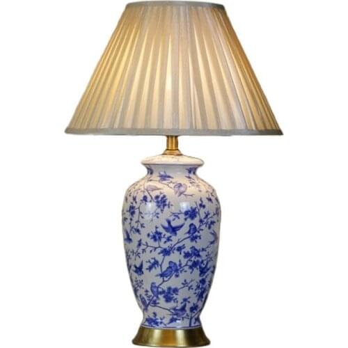 Chinese Blue And White Ceramic Large Table Lamp Foyer Bed Room Study European Porcelain Desk Light D50