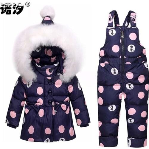 New born baby Girls Clothing Sets warm hooded white duck Down jacket and pants Waterproof Snowsuit Warm Kids Baby Clothes