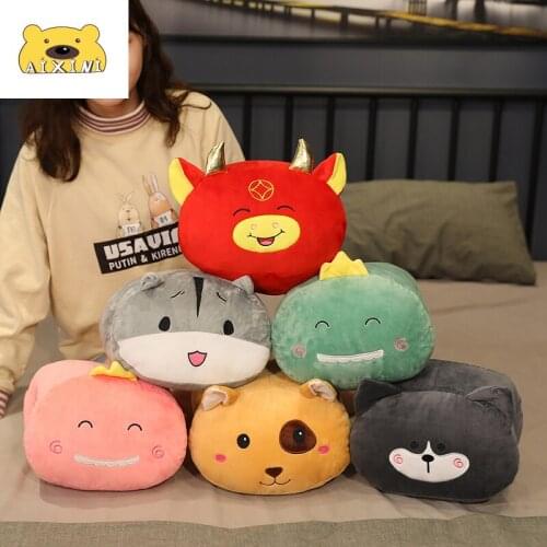 Cow Bull 2021 Dinosaur Hamster Husky Penguin Shiba Inu Fruit Cow Hand Warmer Lunch Break Pillow Cute Plush Soft Stuffed Toy