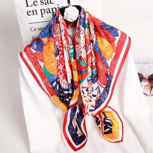 Square Silk Scarves Women 2020 Printed Wrap Hangzhou 14mmSilk Bandana Foulard Femme Kerchief 100% Real Silk Square Scarf 88*88cm