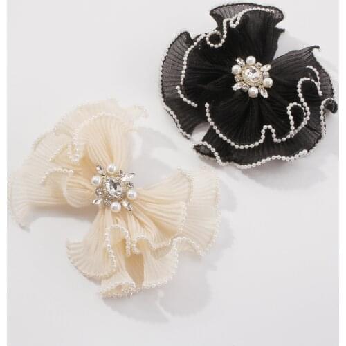Lalynnly Imitation Pearl Big Flower Partten For Girls Female Organza Hairpins Black White Color Womens Hair 2021 Jewelry F3375