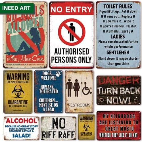 Vintage No Entry Warning Metal Poster Tin Sign Retro Public Caution Wall Stickers Home Decor Wall Plate