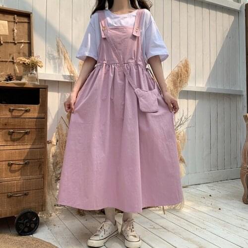 Japanese Sweet Cute Sling Dress Female Solid 2-Piece Set All-Match White Short-Sleeved Tee Shirt Kawaii Summer WomenS Clothing