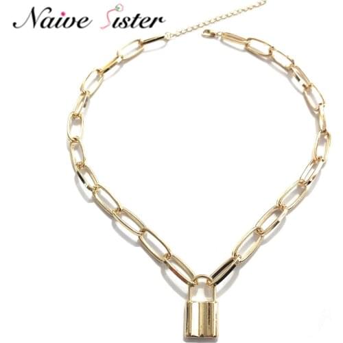 Fashion Lock Shape Pendants Necklaces for Women Female Punk Jewelry Hip Hop Link Chain Jewellery Short Metal Chokers Accessories