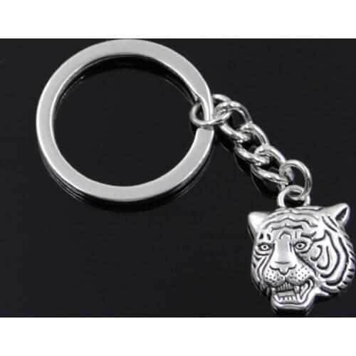 New Fashion Men 30mm Keychain DIY Metal Holder Chain Vintage Angrily Tiger Head 23x17mm Silver Color Pendant Car Keychain Gift
