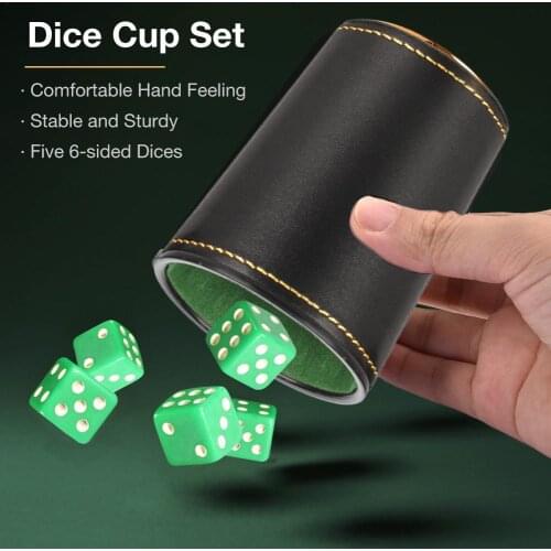 Dice Cup Set With 5 6-sided Dices High Quality PU Leather Stable Sturdy Comfortable Hand Feeling Dice Cup Set For Table Game