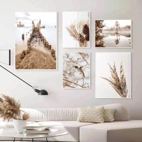 Beach River Architecture Landscape Wall Art Poster Reed Filbert Flower Plant Canvas Painting Bird Print Nordic Living Room Decor