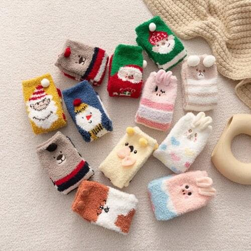 New Cute Animal Design Deer Christmas Socks Gift 3D Fluffy Coral Velvet Thick Warm Winter Sock For Women new Year gift Sox