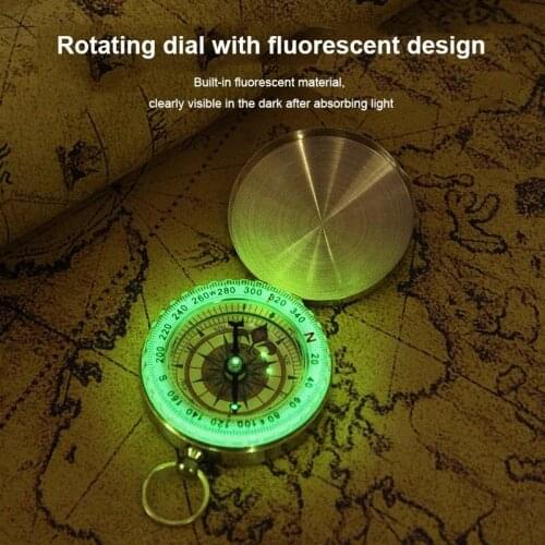 New Gold Color Portable Compass Camping Hiking Pocket Brass Copper Compass Navigation with Noctilucence Displa