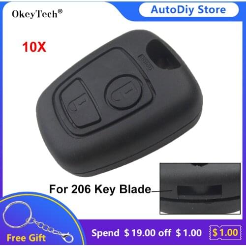 OkeyTech 10pcs/lot 2 Buttons Remote Car Key Shell Case Fob For Peugeot 106 206 306 Hole Key Cover Replacement No Blade