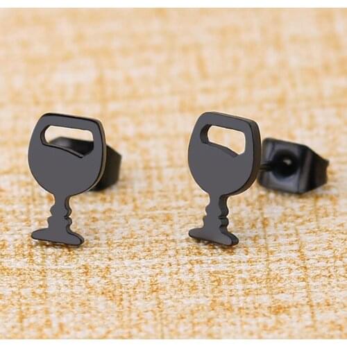 Oly2u Kolczyki Stainless Steel Jewelry Punk Fashion Black Color Wine Cup Studs Earrings Hip Hop Earrings Accessories