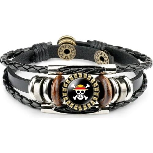 Wholesale 1 Pcs 2021 Popular ONE PIECE Bracelet Crystal Metal Buckle Leather Hand Accessories for Men Women Jewelry Cosplay Gift